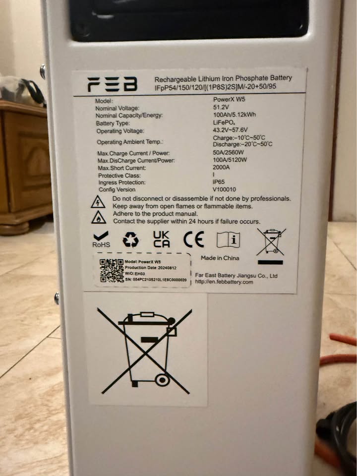 5.12 kWh LiFePO4 Home Battery Storage with CAN/RS485 Interface – IP65 Enclosure